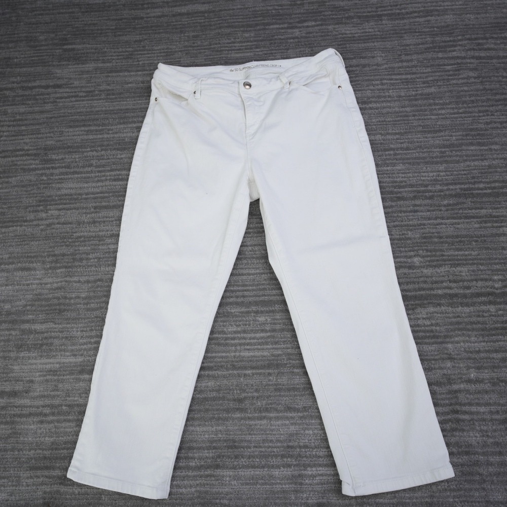 Chico's Jeans Women So Slimming Girlfriend Crop White Solid 2P Measured 32x23